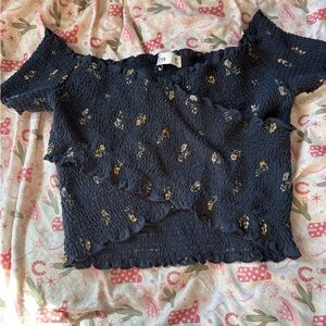 Hollister Dark Blue Floral Crop Top